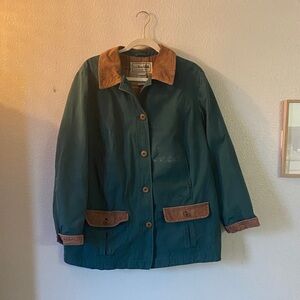 L.L. Bean Teal Barn Jacket with Tan Corduroy Details